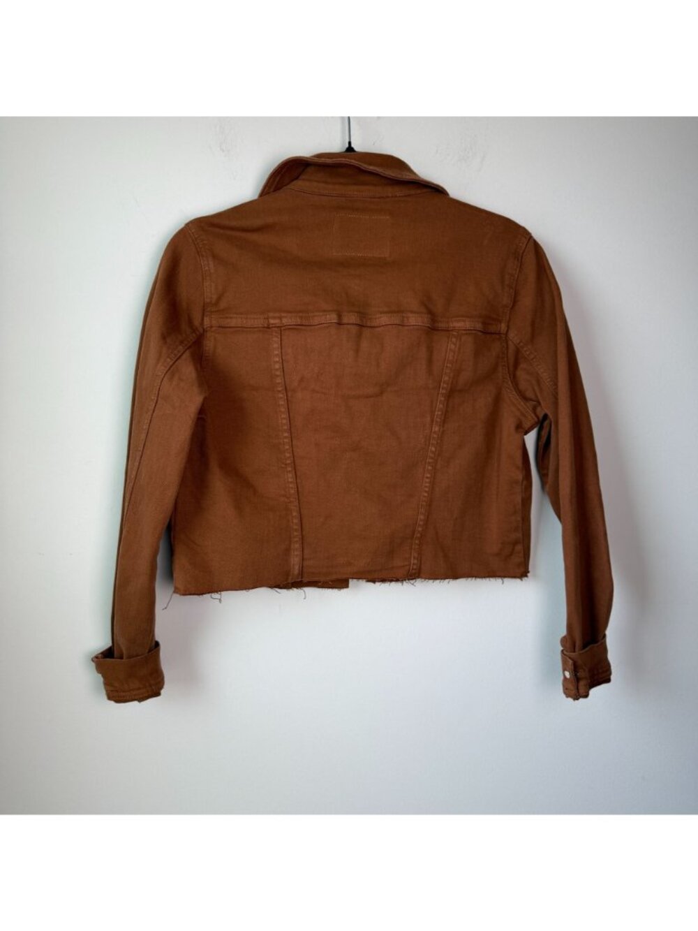 Judy Blue Garment Dyed Grinding Cropped Denim Jacket Camel Sz Small - Picture 10 of 14